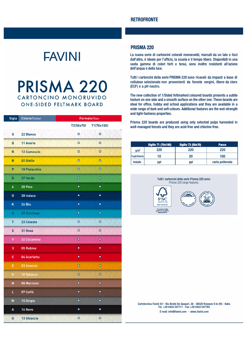 Page n°1 - Manuel utilisateur Favini Prisma Color 220