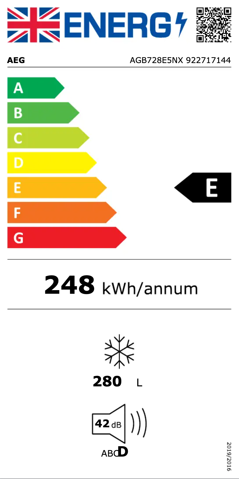 Page 1 de la notice Label énergétique AEG AGB728E5NX