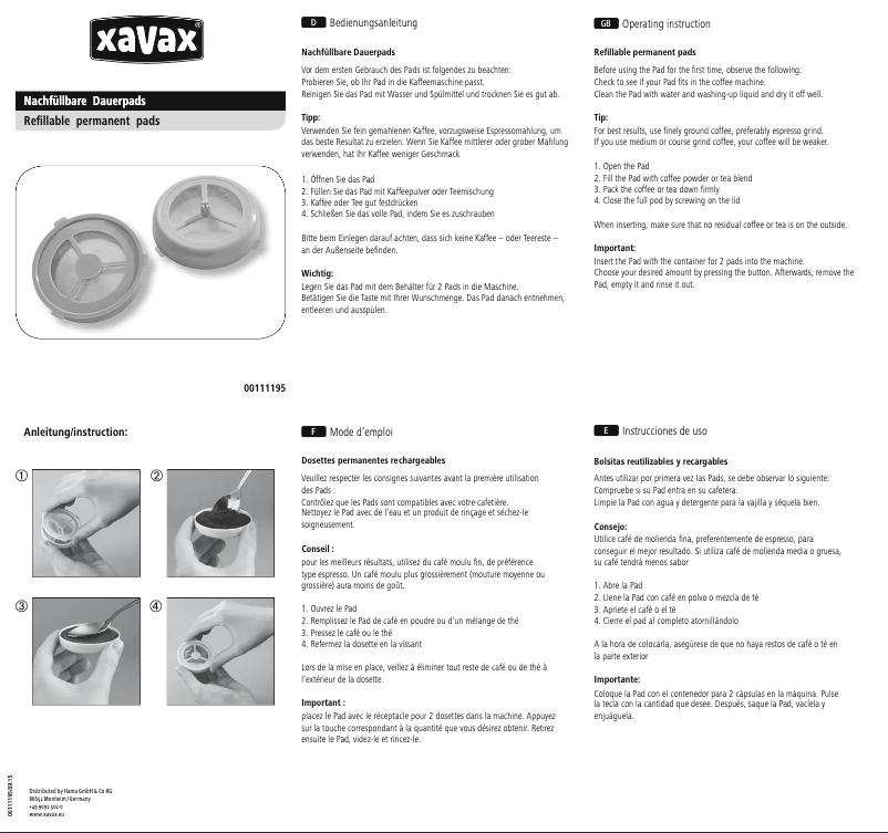 Page 1 de la notice Manuel utilisateur Xavax 00111195