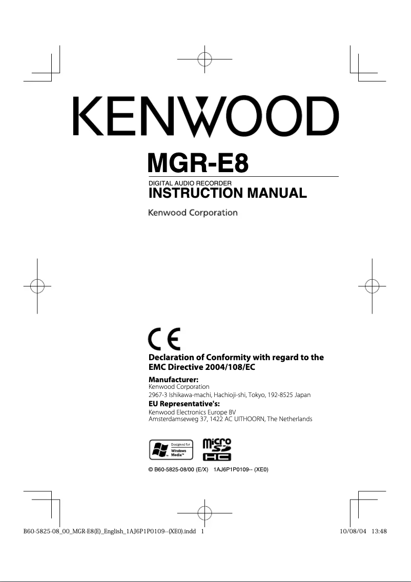 Page 1 de la notice Manuel utilisateur Kenwood MGR-E8-B