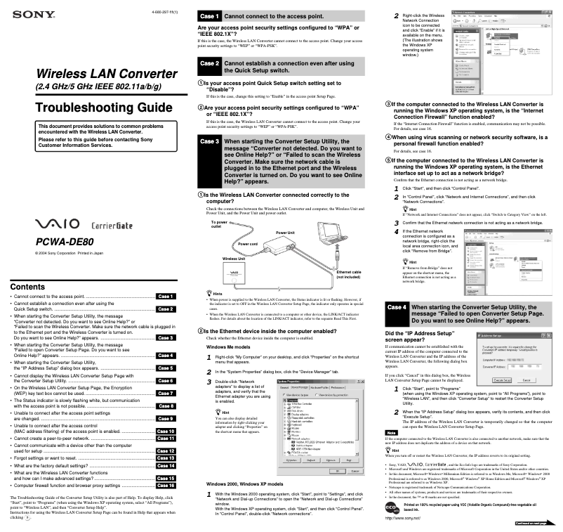 Image de la première page du manuel de l'appareil PCWA-DE80