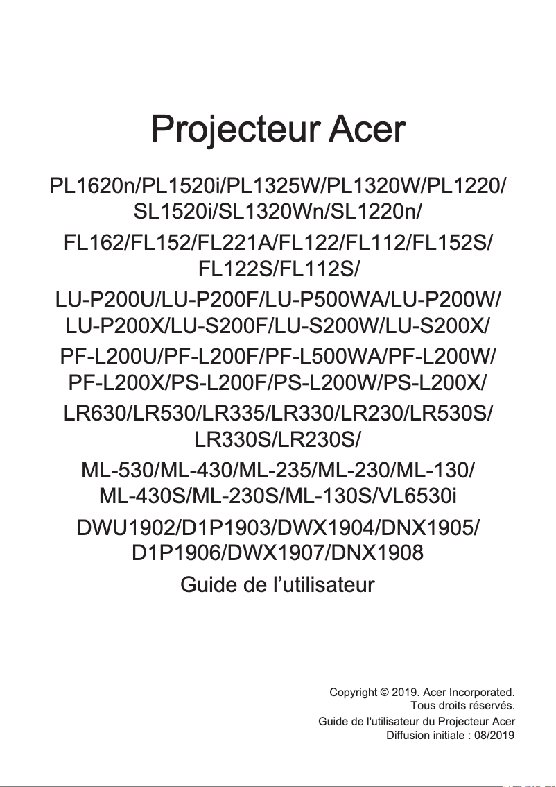 Page n°1 - Manuel utilisateur Acer PL1325W