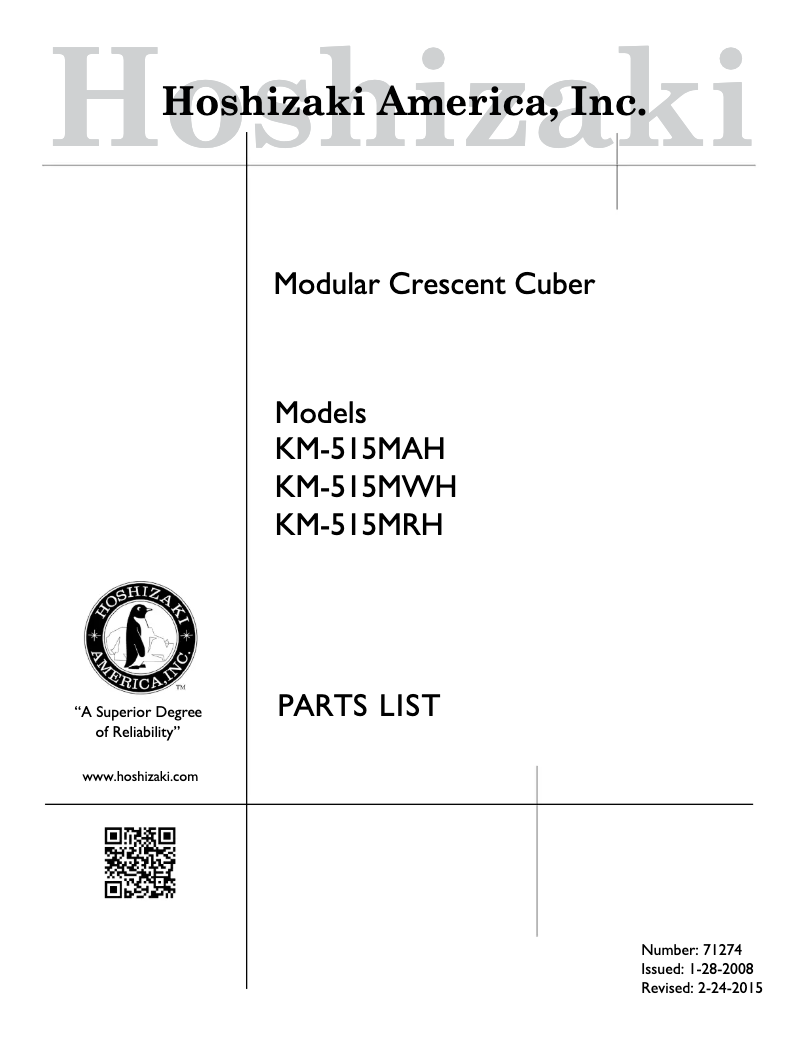 Page 1 de la notice Manuel utilisateur Hoshizaki KM-515MRH