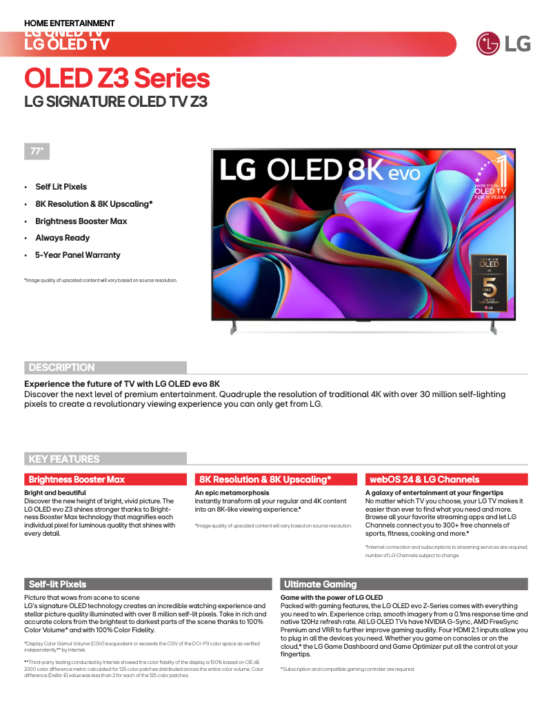Image de la première page du manuel de l'appareil OLED77Z3PUA