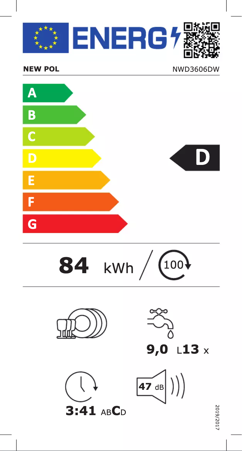 Page 1 de la notice Label énergétique New Pol NWD3606DW