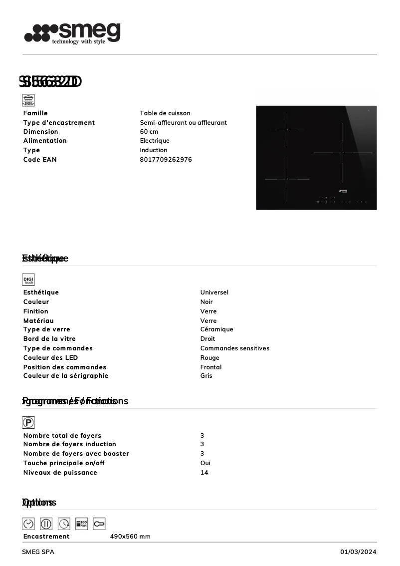 Page n°1 - Fiche technique Smeg SI5632D