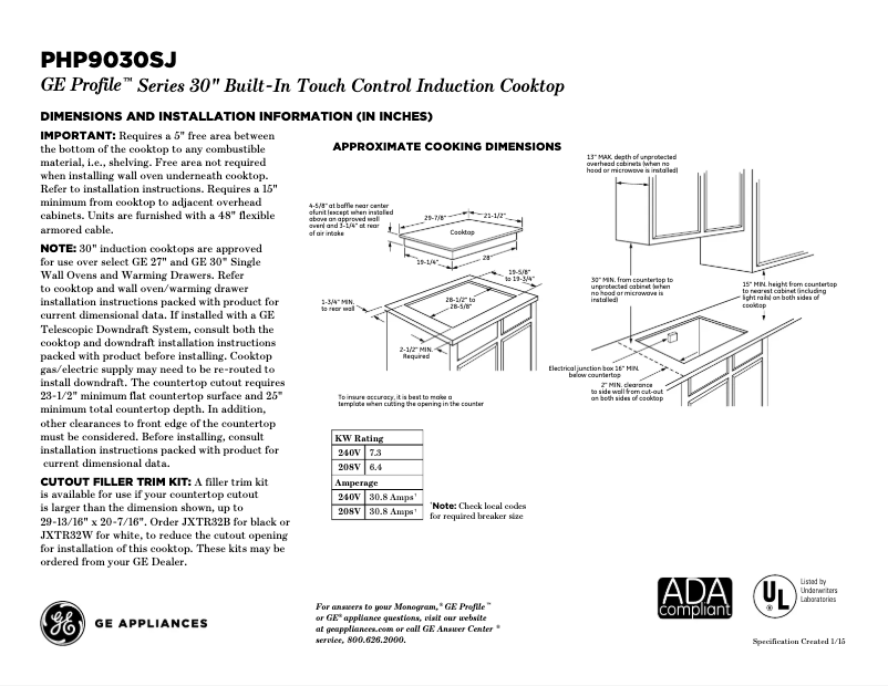Page n°1 - Fiche technique GE Profile PHP9030SJSS