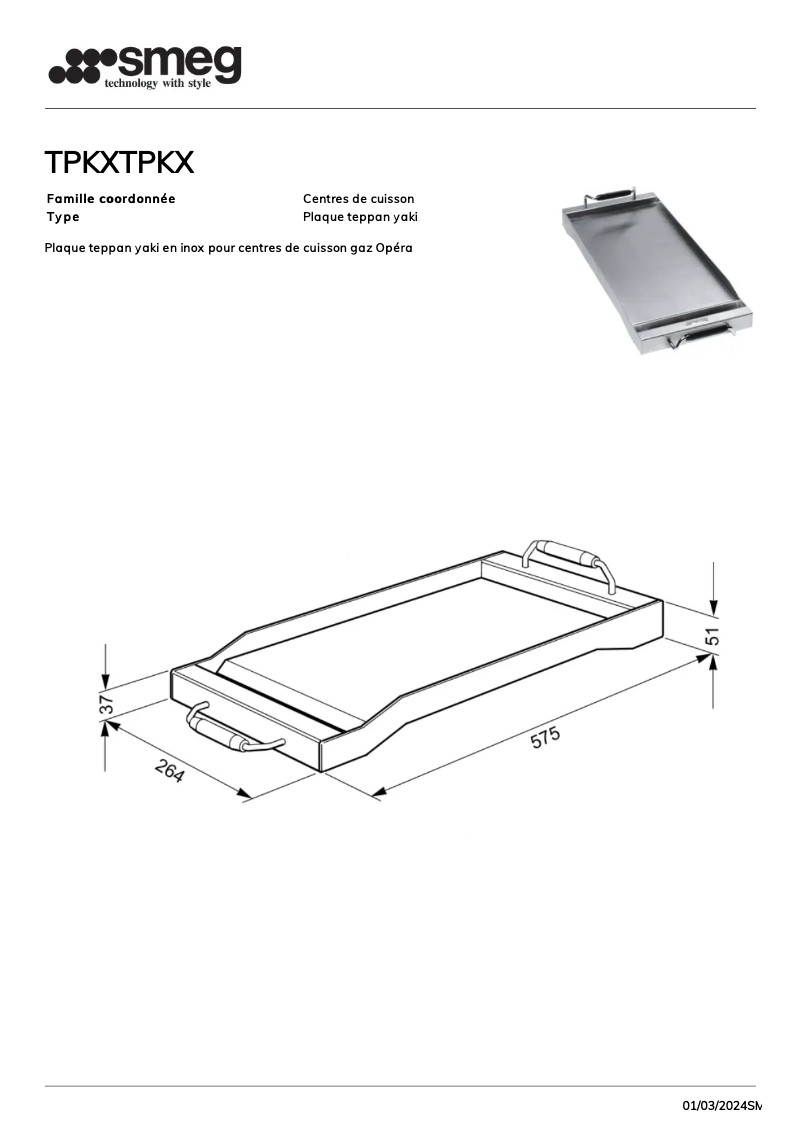 Page n°1 - Fiche technique Smeg TPKX