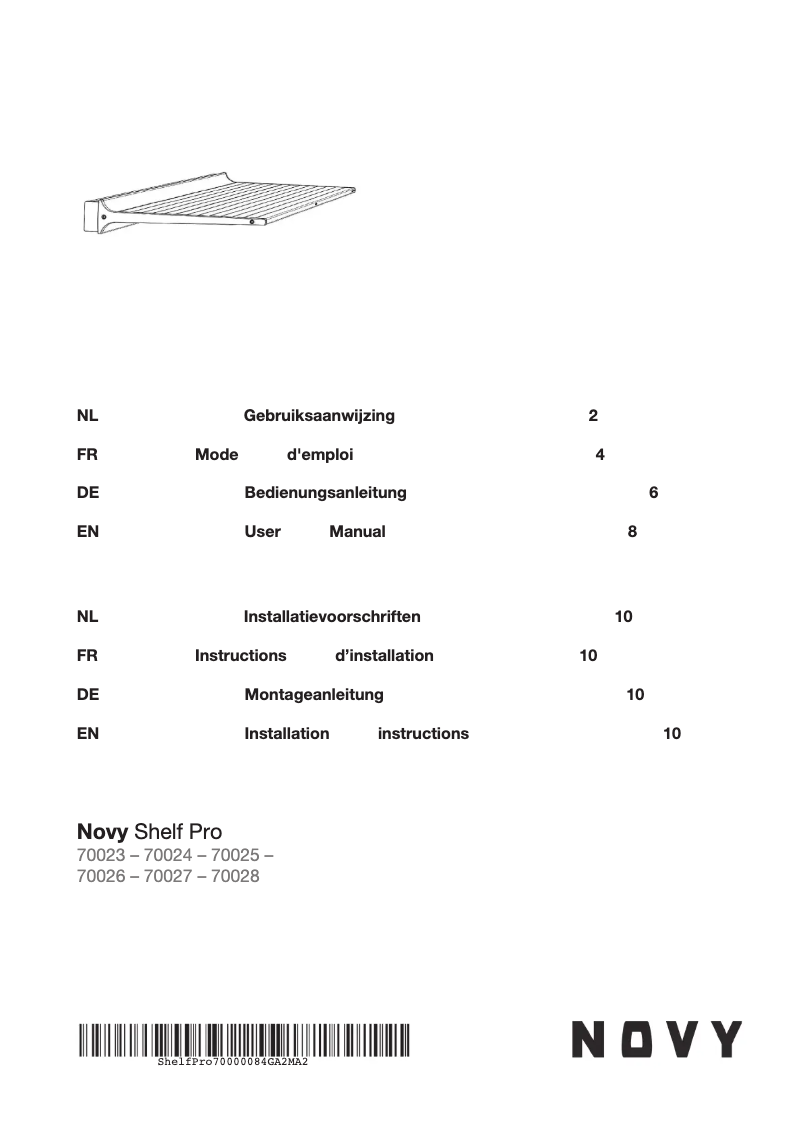 Page 1 de la notice Manuel utilisateur Novy Shelf Pro 70023