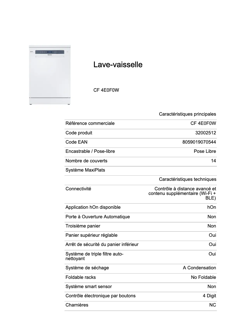 Image de la première page du manuel de l'appareil CF 4E0F0W