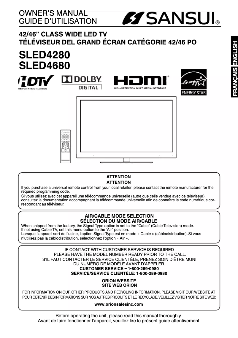 Page n°1 - Manuel utilisateur Sansui SLED4680