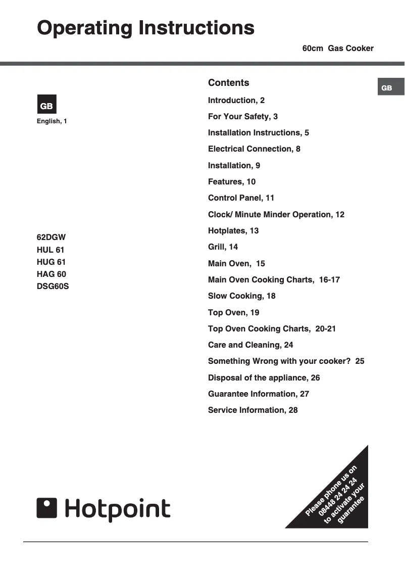Page 1 de la notice Manuel utilisateur Hotpoint HUG61G
