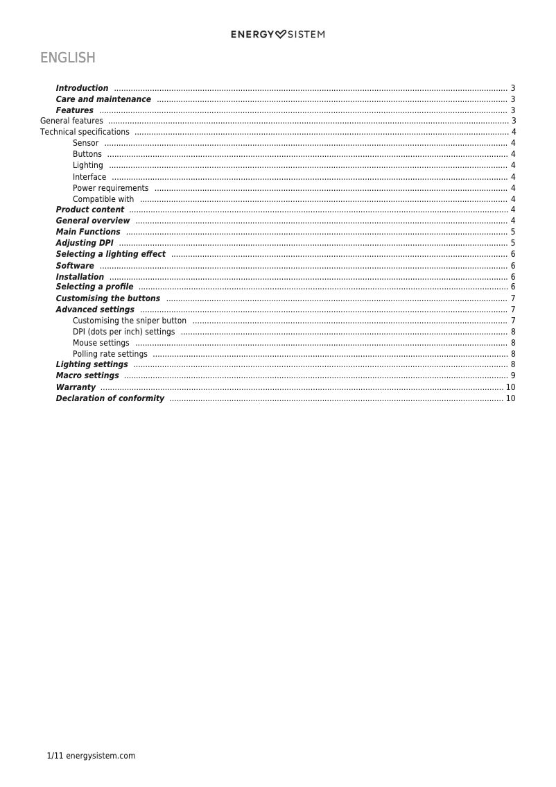 Page n°1 - Manuel utilisateur Energy Sistem ESG M2 Sonic