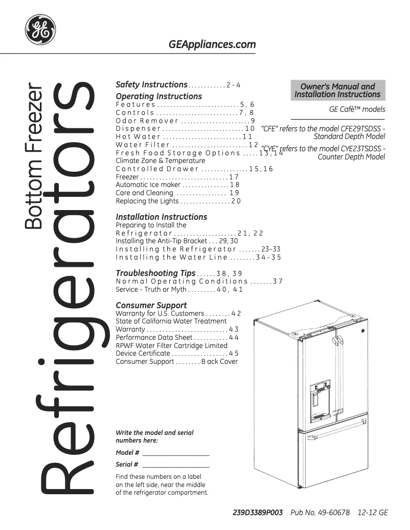 Page 1 de la notice Mode d'emploi GE CFE29TSDSS