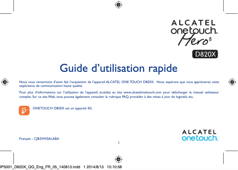 Page 1 de la notice Manuel utilisateur Alcatel One Touch Hero 8