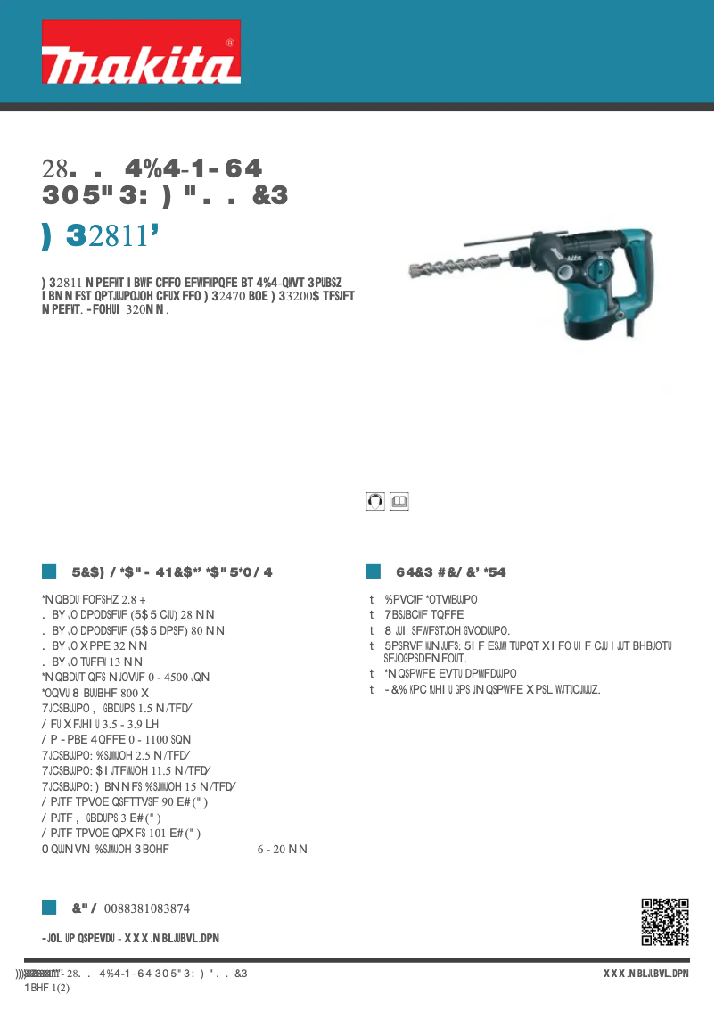 Page 1 de la notice Fiche technique Makita HR2811F