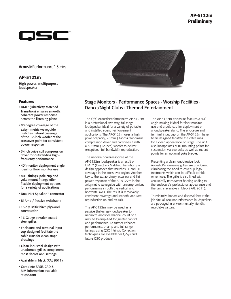 Image de la première page du manuel de l'appareil AcousticPerformance AP-5122m