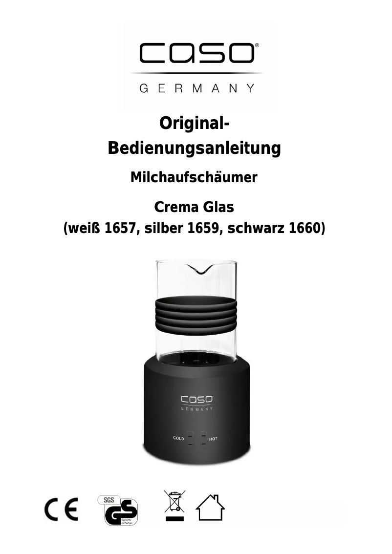 Page 1 de la notice Manuel utilisateur Caso Crema Glas 1660