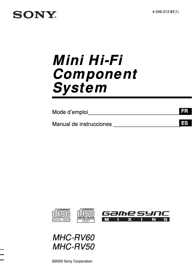 Page n°1 - Manuel utilisateur Sony MHC-RV60