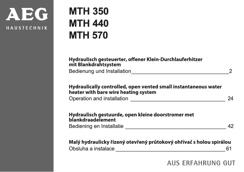 Page n°1 - Manuel utilisateur AEG MTH 350