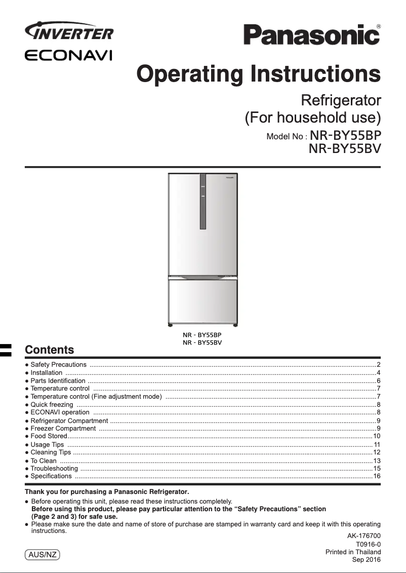 Page 1 de la notice Manuel utilisateur Panasonic NR-BY55BP