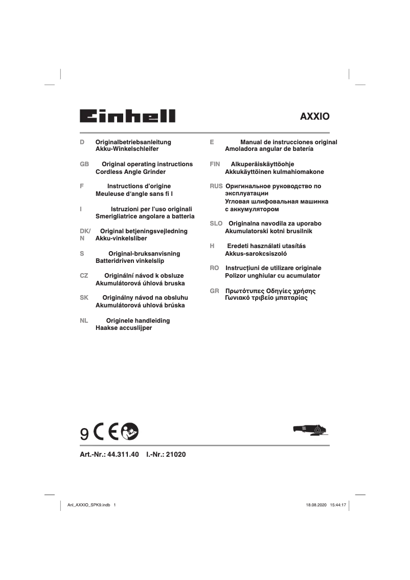 Page 1 de la notice Manuel utilisateur Einhell AXXIO 18/125