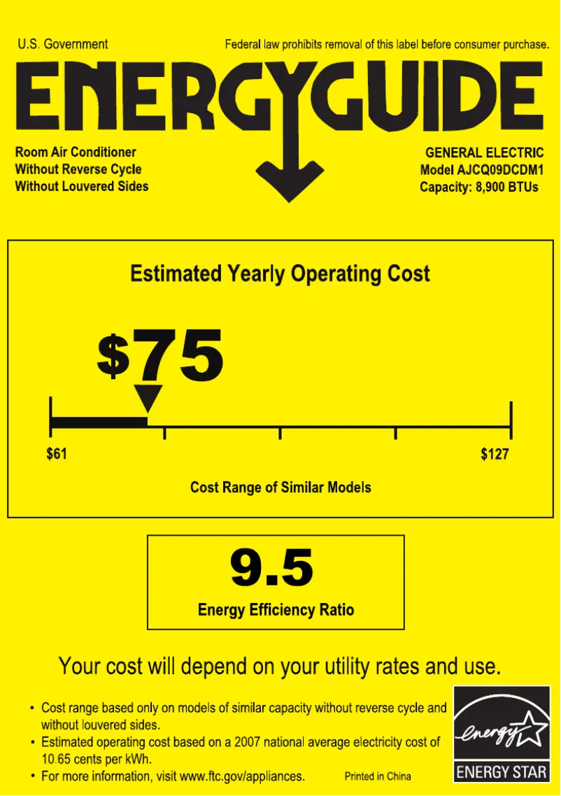 Page n°1 - Label énergétique GE AJCQ09DCD