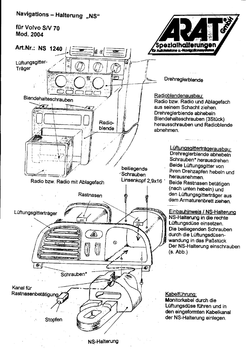 Page 1 de la notice Manuel utilisateur Arat NS1240