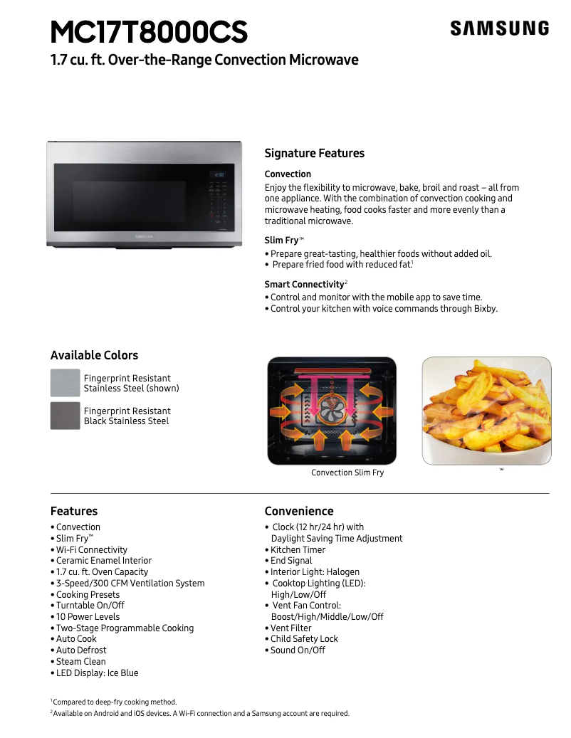 Page n°1 - Fiche technique Samsung MC17T8000CG