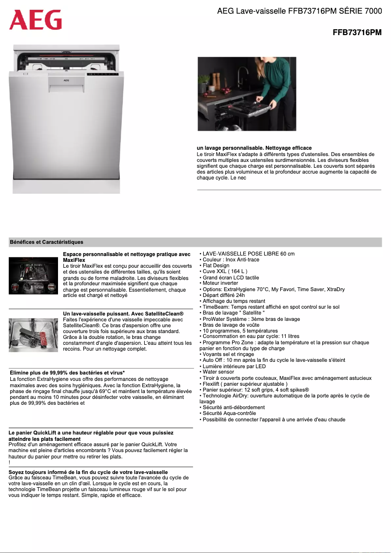 Página 1 del manual Ficha técnica AEG FFB73716PM