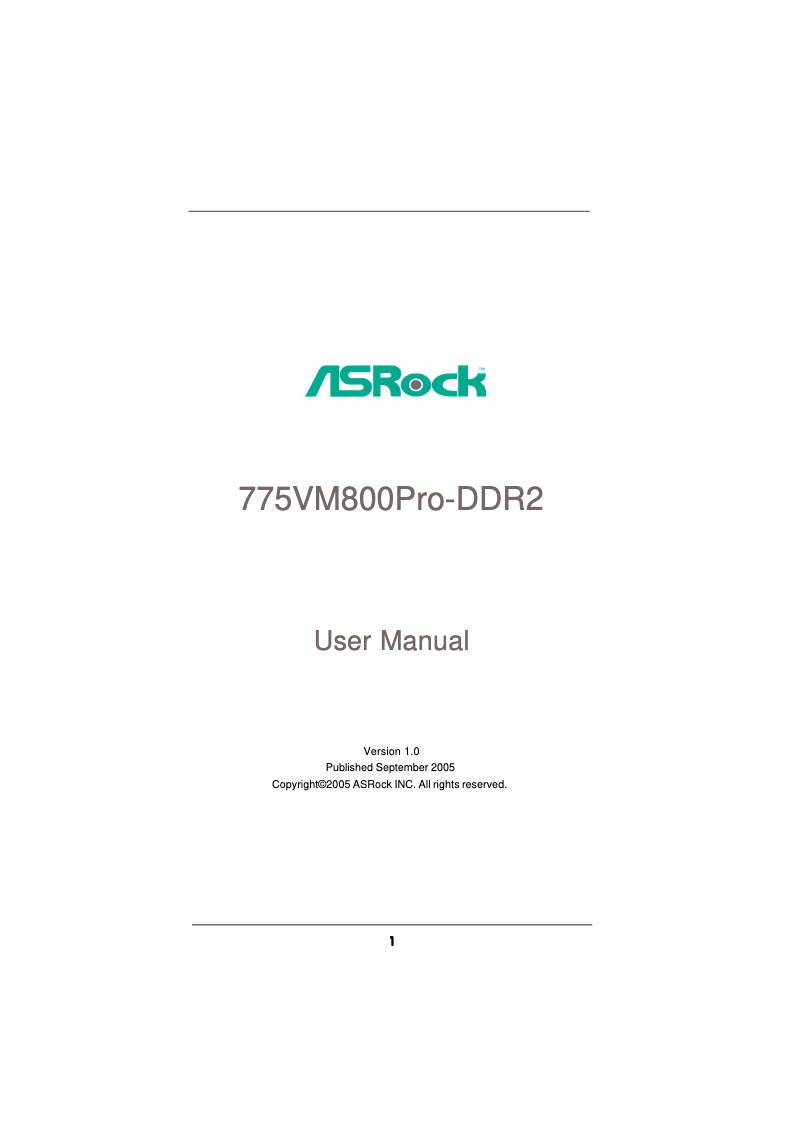 Página 1 del manual Manual de usuario Asrock 775VM800Pro-DDR2