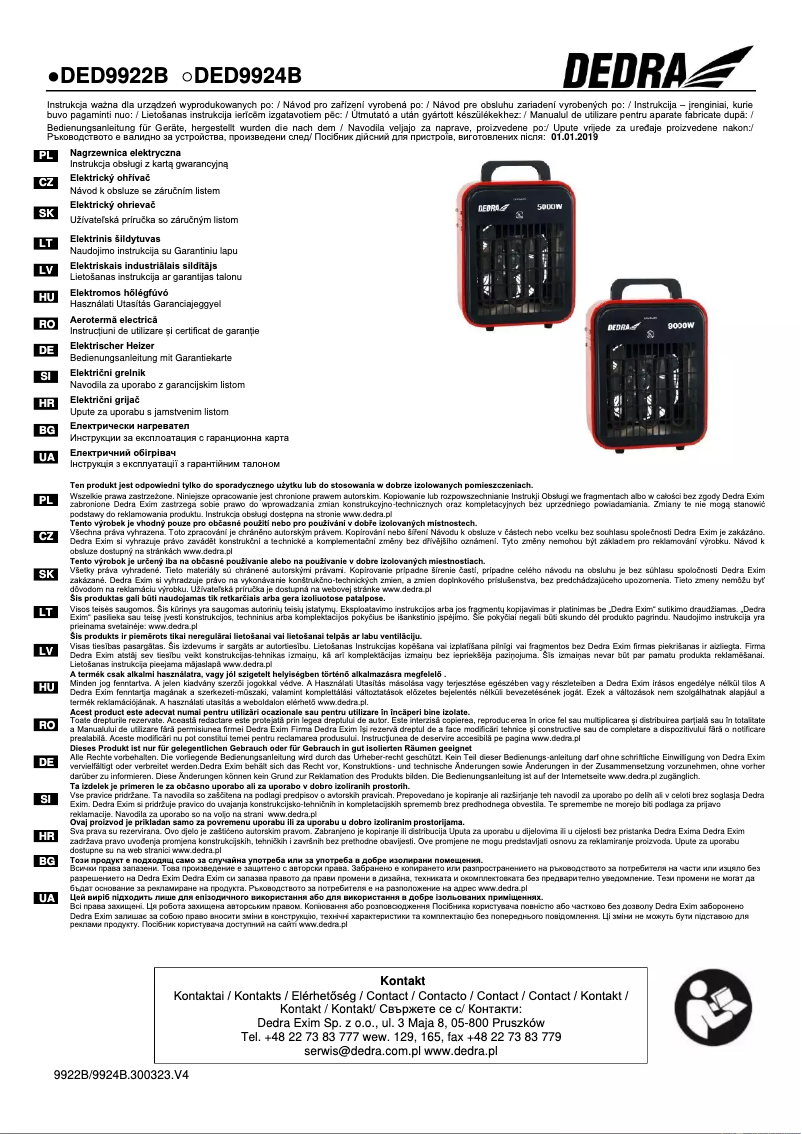 Page n°1 - Manuel utilisateur DEDRA DED9922B