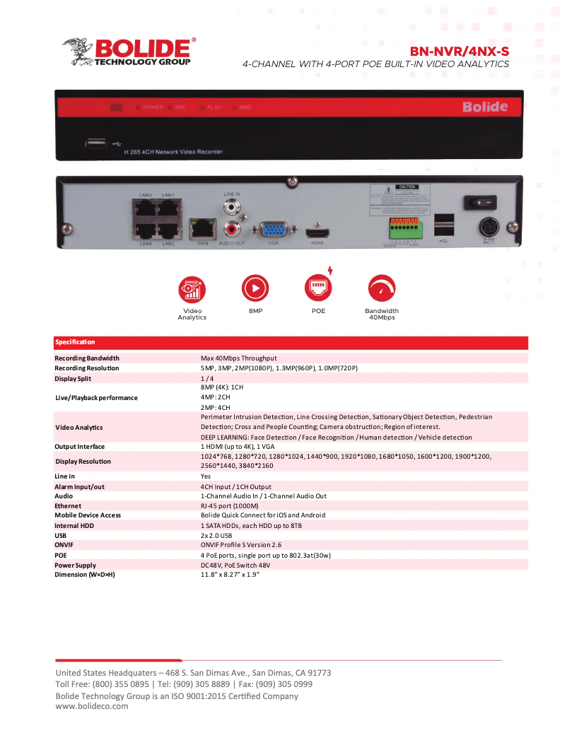 Page 1 de la notice Manuel utilisateur Bolide BN-NVR/8NX-S/NDAA