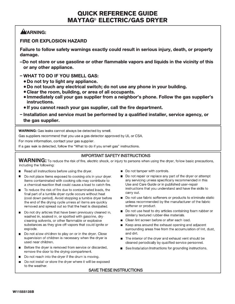 Page n°1 - Guide de démarrage rapide Maytag MGD7230HC