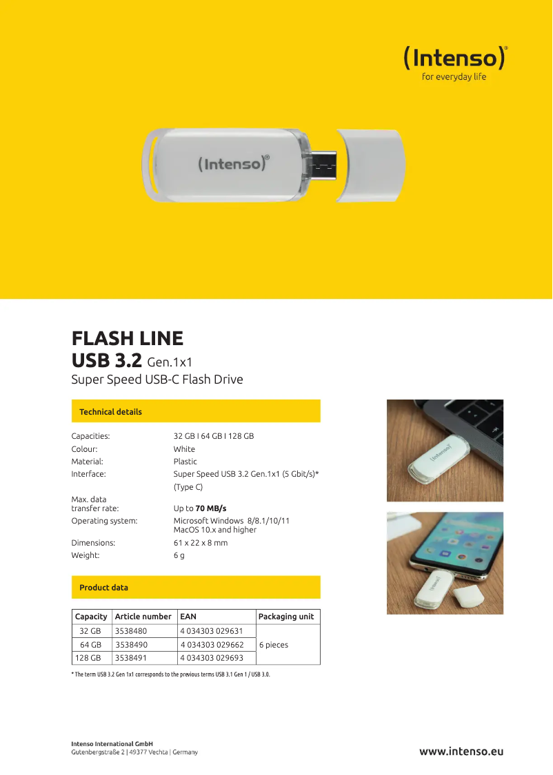 Page 1 de la notice Manuel utilisateur Intenso Flash Line USB 3.2