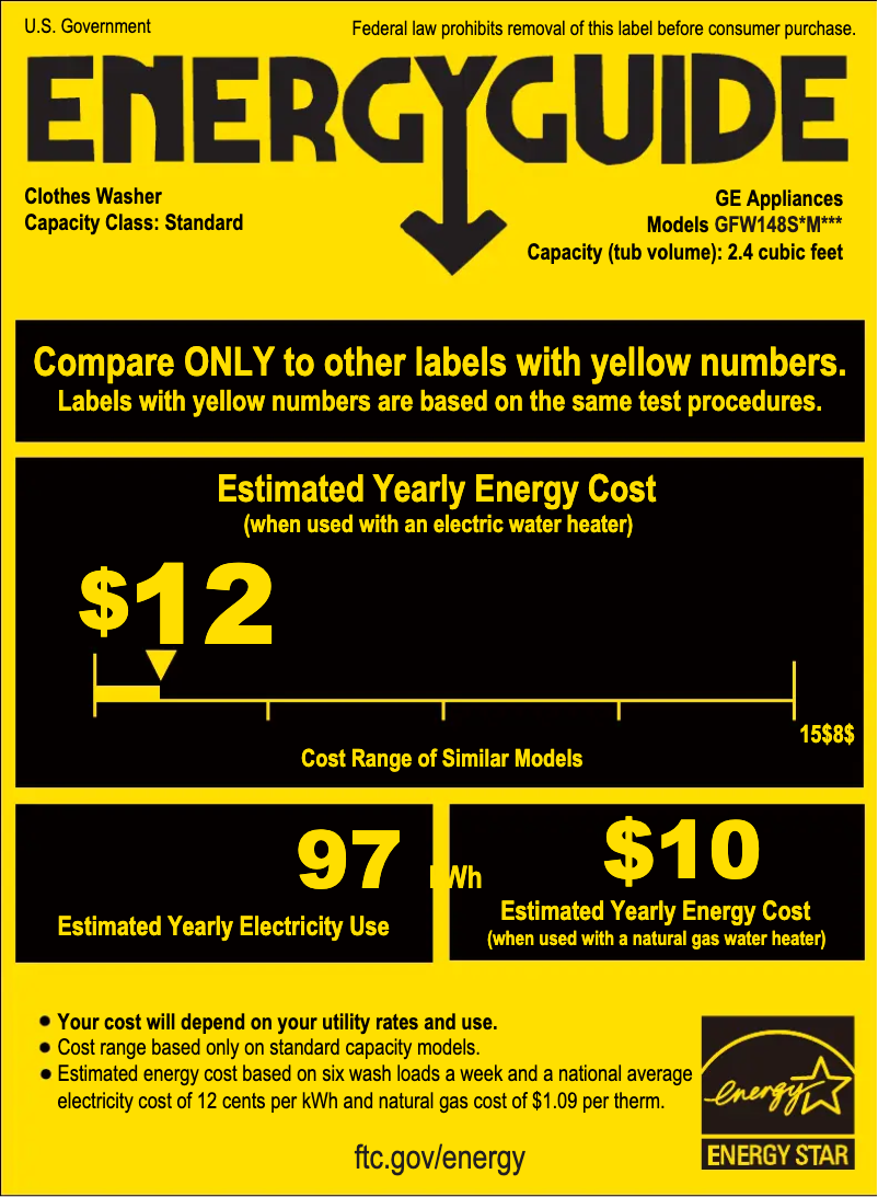 Page 1 de la notice Label énergétique GE GFW148SSMWW