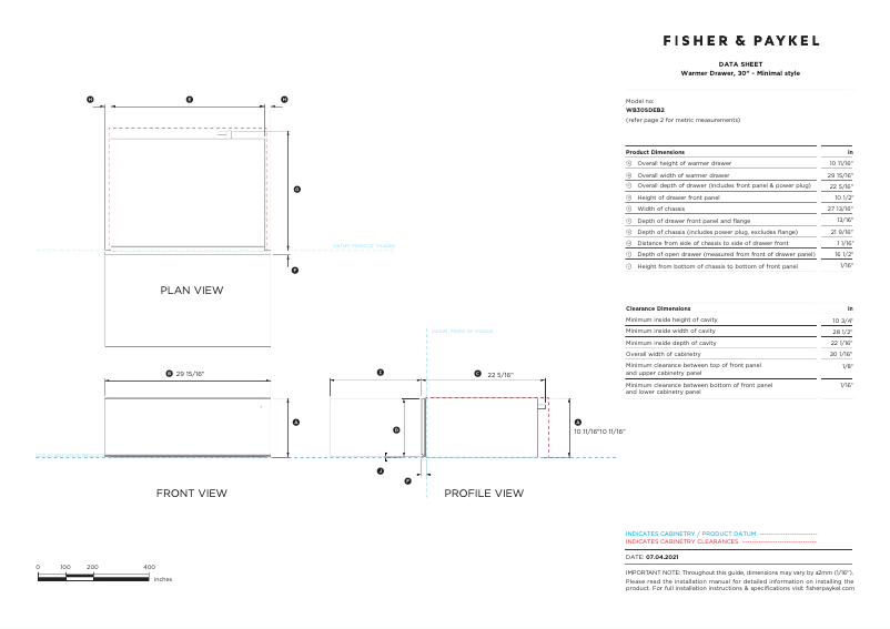 Page 1 de la notice Fiche technique Fisher & Paykel WB30SDEB1