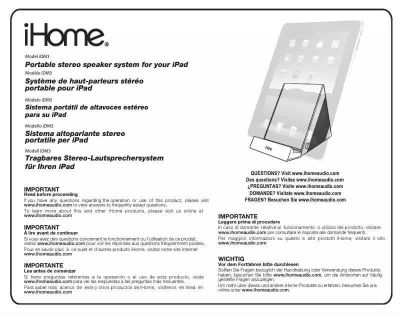 Page 1 de la notice Manuel utilisateur iHome iDM3