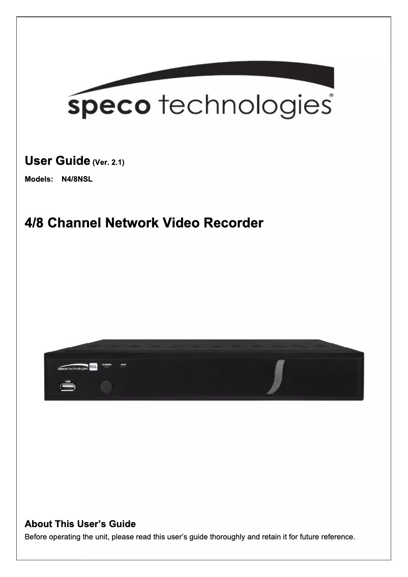 Page 1 de la notice Manuel utilisateur Speco Technologies N4NSL