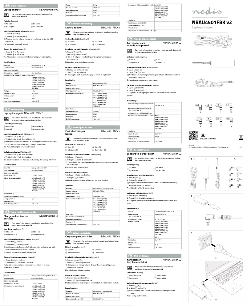 Page 1 de la notice Manuel utilisateur Nedis NBAU4501FBK