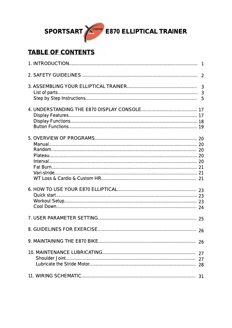 Page 1 de la notice Manuel utilisateur SportsArt E870