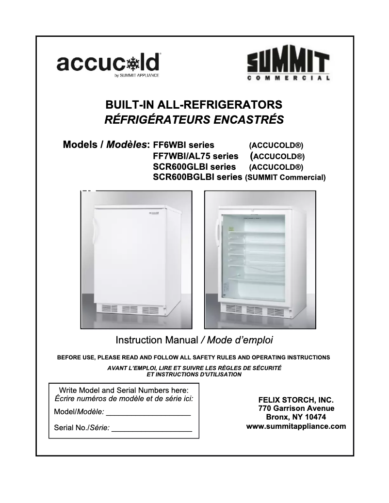 Page n°1 - Manuel utilisateur Accucold FF6BKBI7