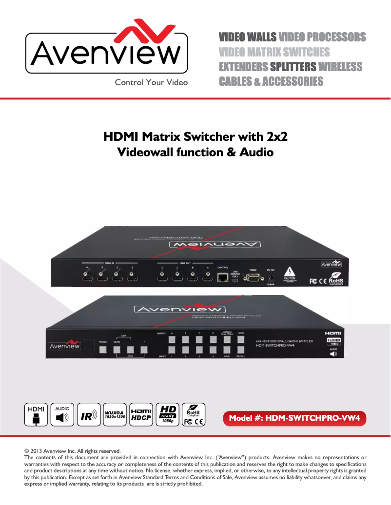 Page 1 de la notice Manuel utilisateur Avenview HDM-SWITCHPRO-VW4