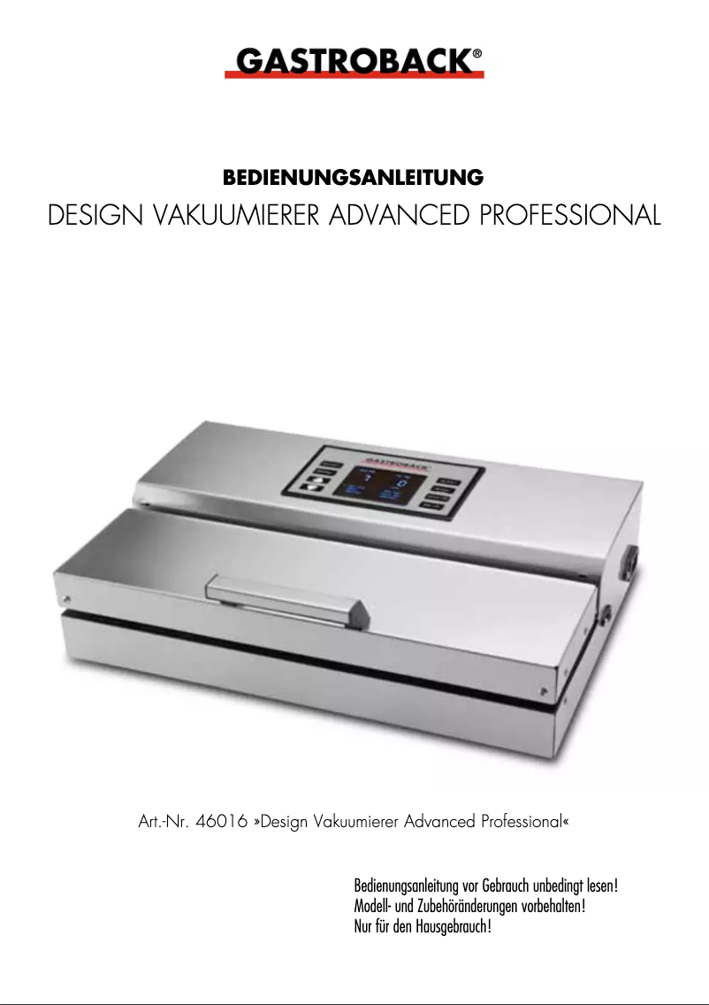 Image de la première page du manuel de l'appareil Design Vakuumierer Advanced Professional 46016