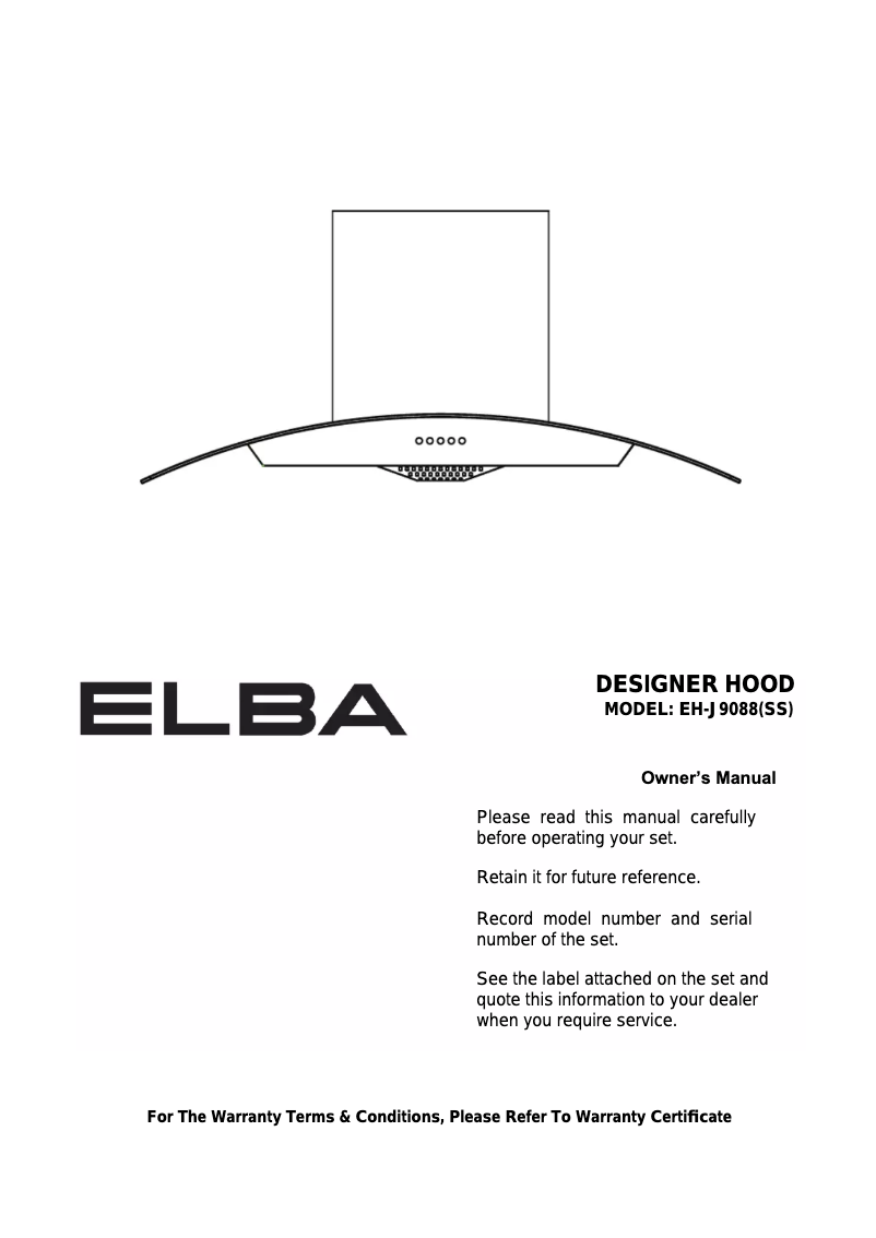 Page 1 de la notice Manuel utilisateur Elba EH-J9088(SS)