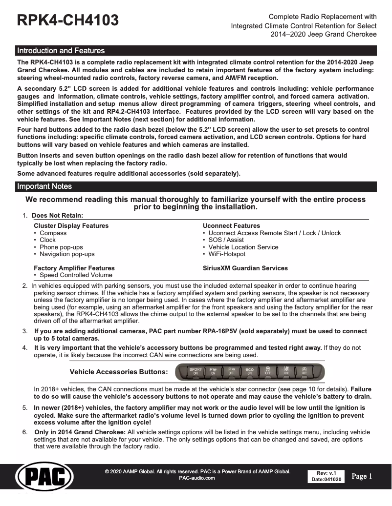 Página 1 del manual Manual de usuario PAC RPK4-CH4103
