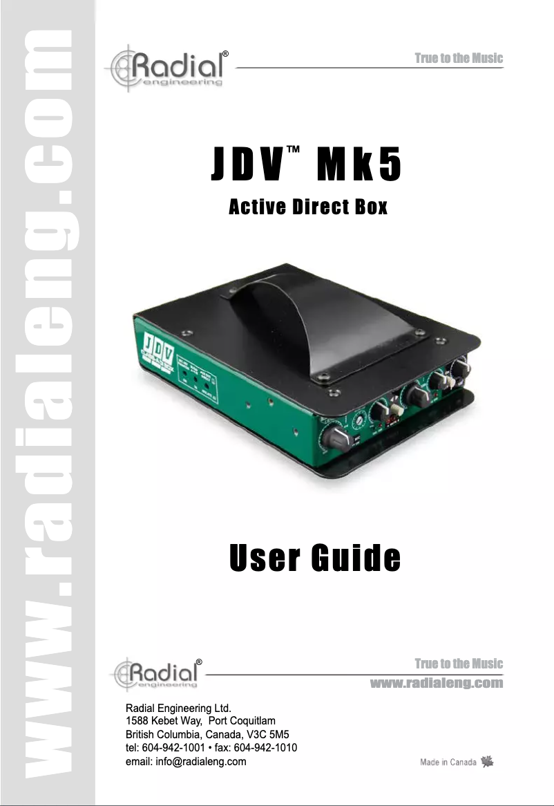 Page 1 de la notice Manuel utilisateur Radial Engineering JDV Mk5