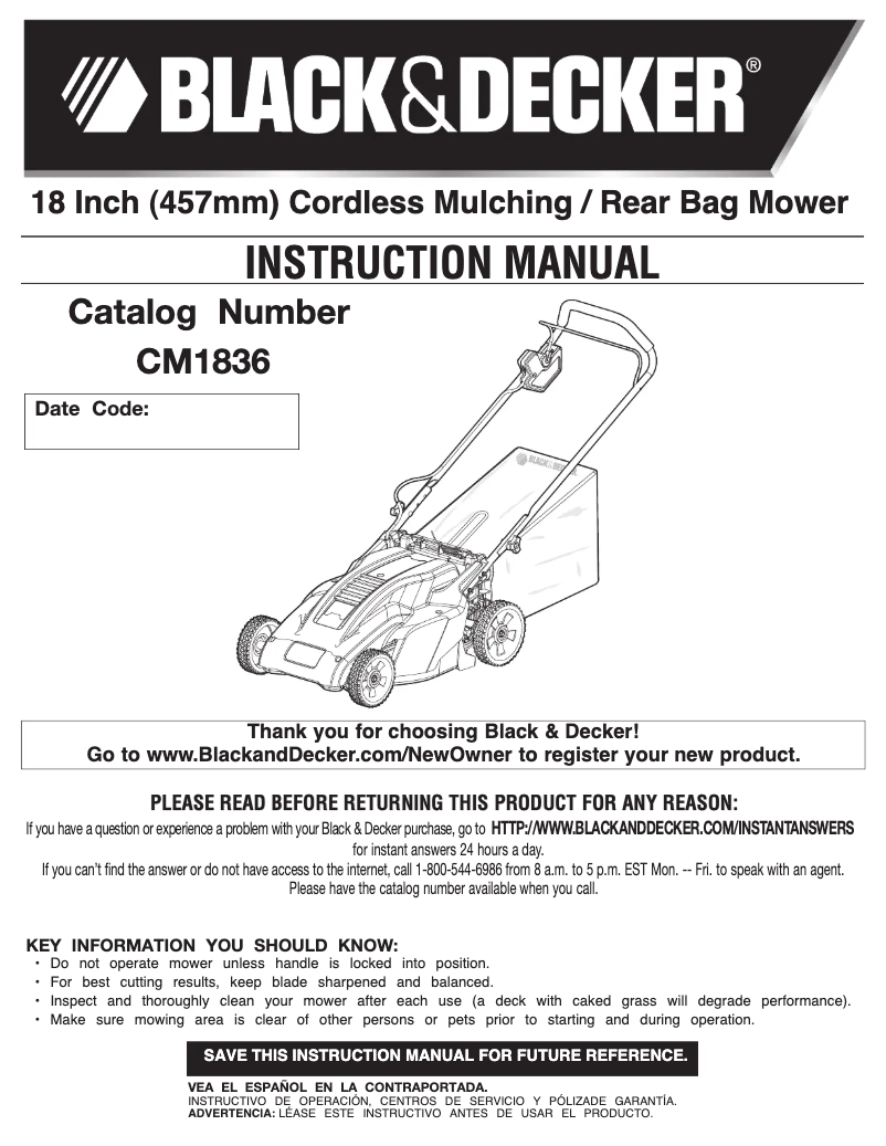 Page n°1 - Manuel utilisateur Black & Decker CM1836