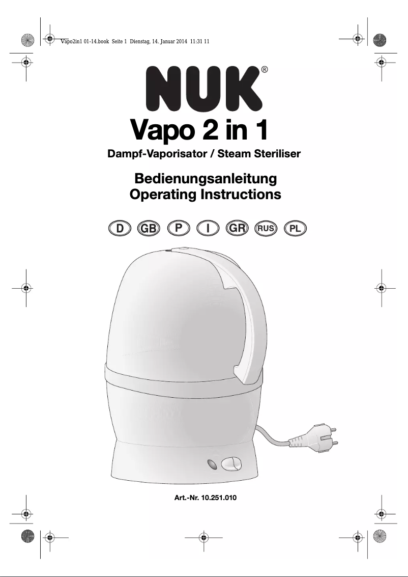 Page 1 de la notice Manuel utilisateur NUK Vapo 2in1