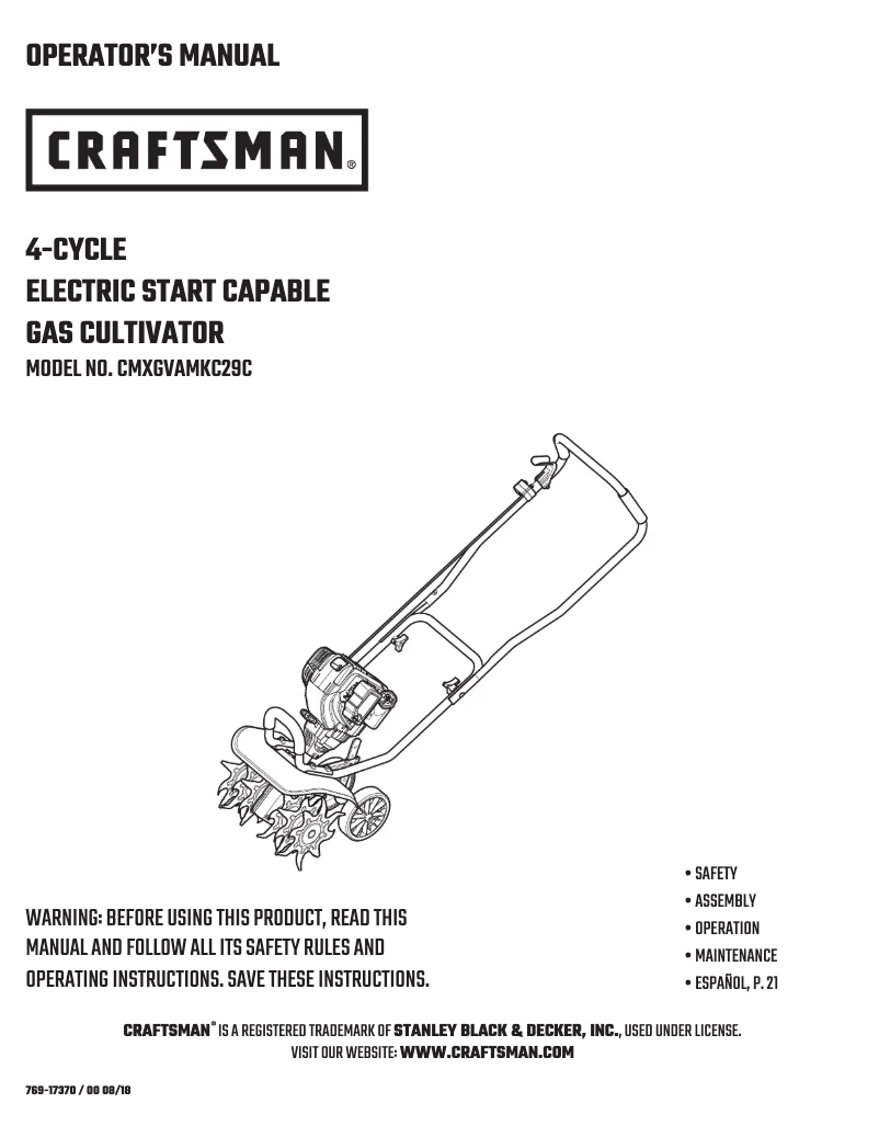 Page 1 de la notice Manuel utilisateur Craftsman CMXGVAMKC29C